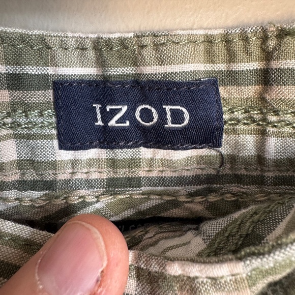 Izod Vintage Y2K Vibe Men's 34 Plaid Golf Cargo Shorts Green Outdoor Cotton - Picture 2 of 16